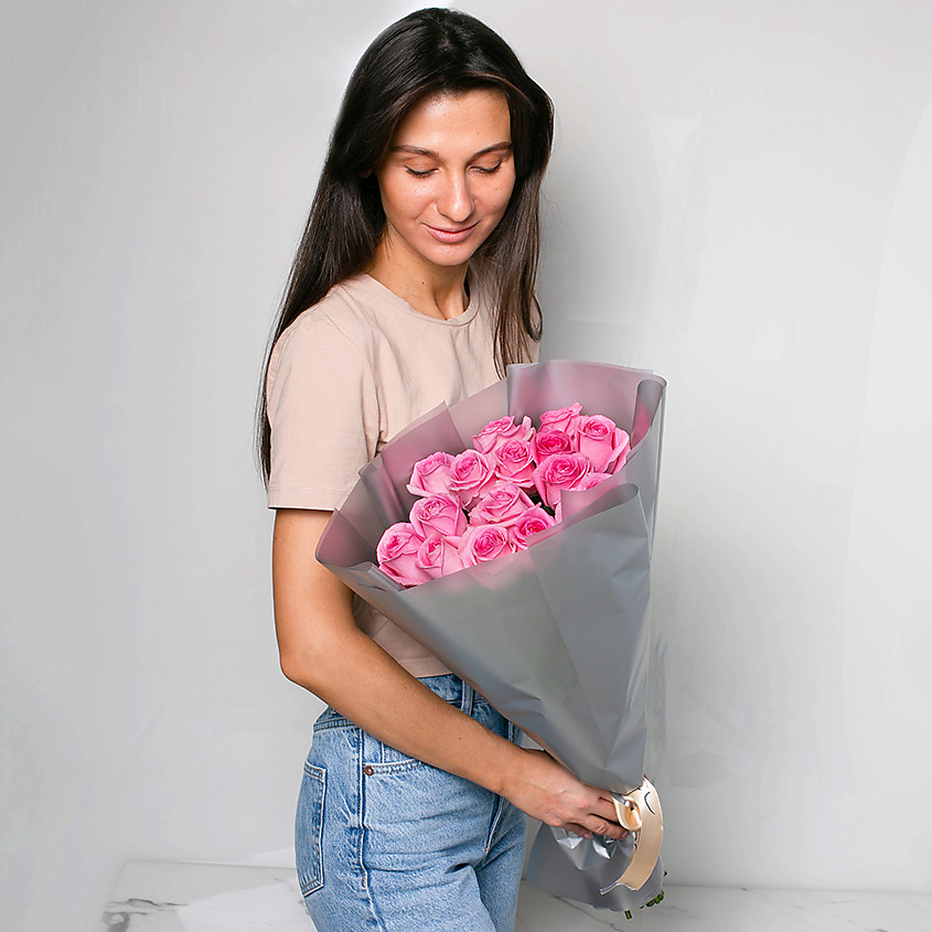 ЛЭТУАЛЬ FLOWERS Букет из розовых роз 15 шт. (40 см) – фото 4