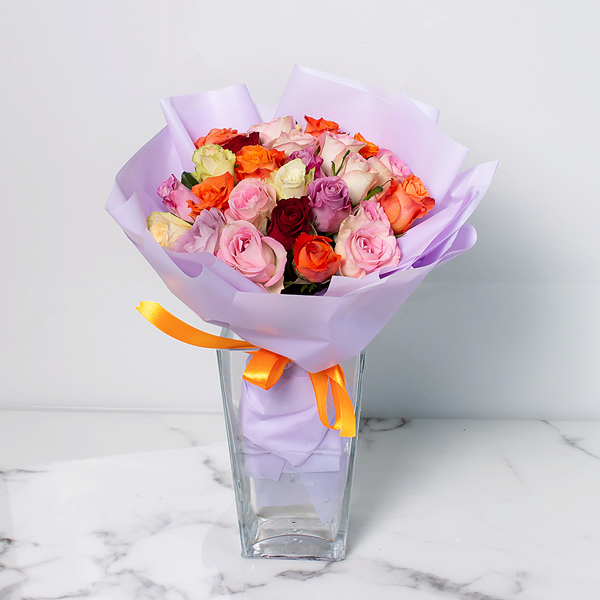 ЛЭТУАЛЬ FLOWERS Букет из разноцветных роз Кения 35 шт. ( 35 см) – фото 2