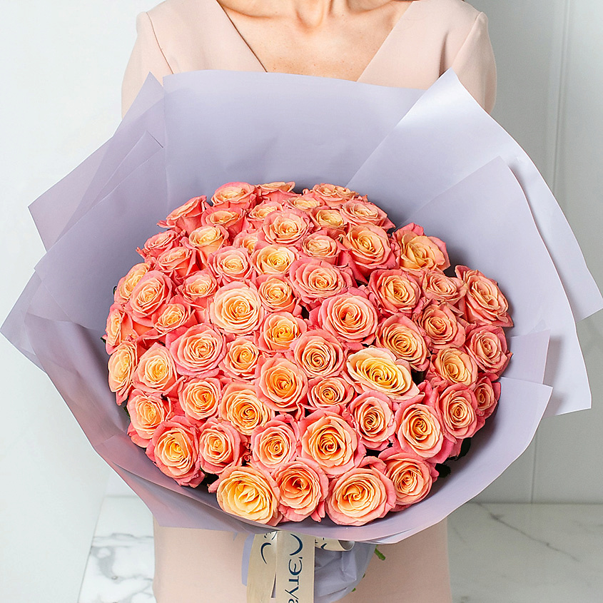 ЛЭТУАЛЬ FLOWERS Букет из персиковых роз 41 шт.(40 см) – фото 3