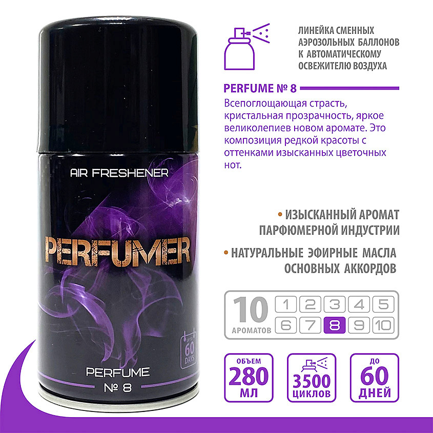 PERFUMER Сменный аэрозольный баллон к автоматическому освежителю воздуха PERFUME №8 – фото 3