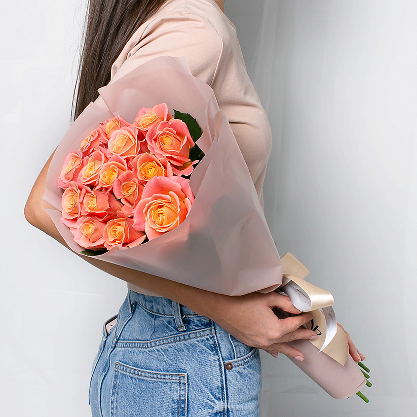 ЛЭТУАЛЬ FLOWERS Букет из персиковых роз 15 шт. (40 см) – фото 3