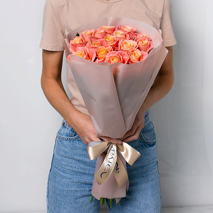 ЛЭТУАЛЬ FLOWERS Букет из персиковых роз 15 шт. (40 см) – фото 4
