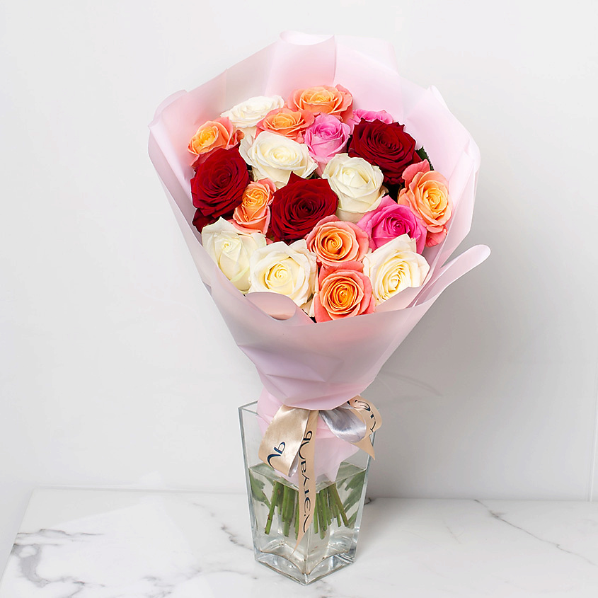 ЛЭТУАЛЬ FLOWERS Букет из разноцветных роз 21 шт.(40 см) – фото 4