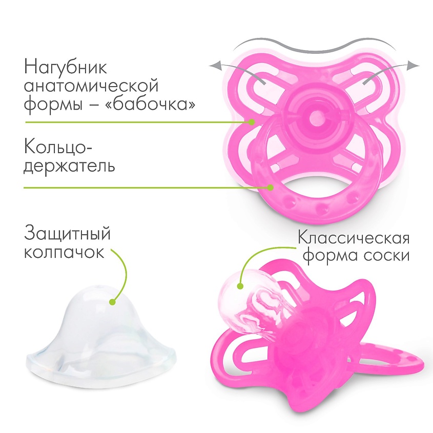 КРОШКА Я Соска-пустышка классическая с колпачком от 0 месяцев с колпачком «Бабочка» – фото 4