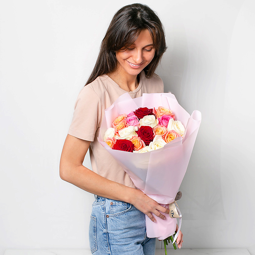 ЛЭТУАЛЬ FLOWERS Букет из разноцветных роз 21 шт.(40 см) – фото 2