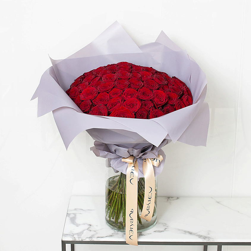 ЛЭТУАЛЬ FLOWERS Букет из бордовых роз 75 шт. (40 см) – фото 5