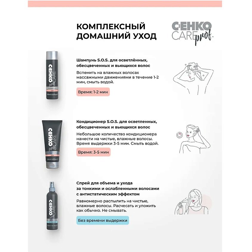 C:EHKO Шампунь CARE prof. S.O.S. для осветленных, обесцвеченных и вьющихся волос – фото 4