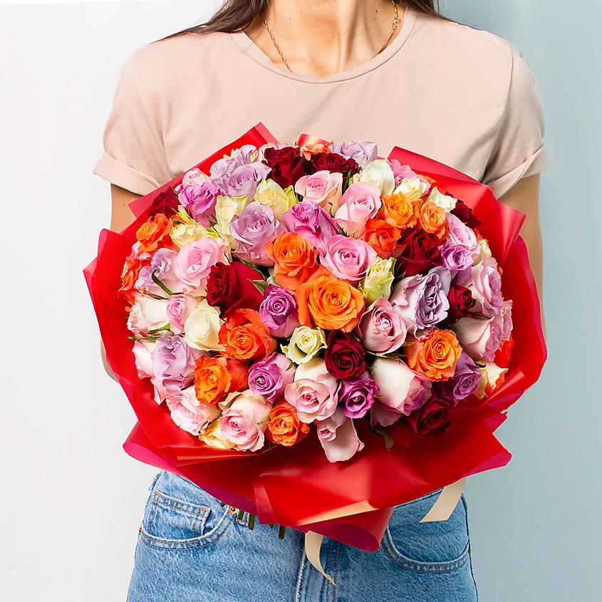 ЛЭТУАЛЬ FLOWERS Flowers Букет из разноцветных роз Кения 71 шт. (35 см) – фото 4