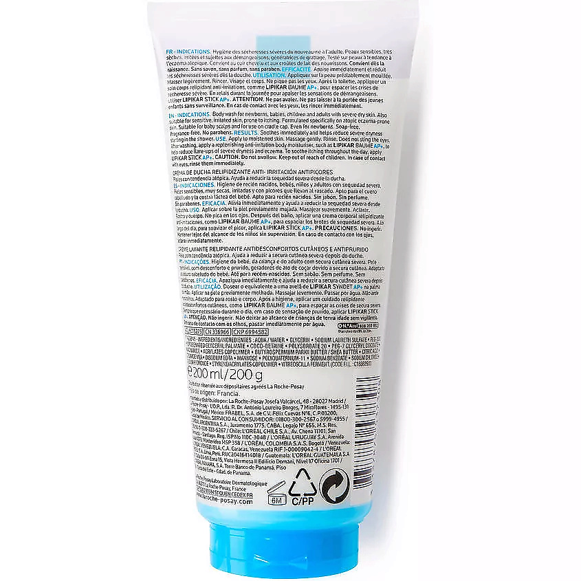 LA ROCHE-POSAY Lipikar Syndet AP+ Липидовосстанавливающий очищающий крем-гель для лица и тела взрослых, детей и младенцев 0+, с маслом ши, ниацинамидом и глицерином – фото 2