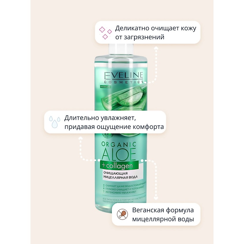 EVELINE Мицеллярная вода ORGANIC Алое + Коллаген очищающая – фото 2