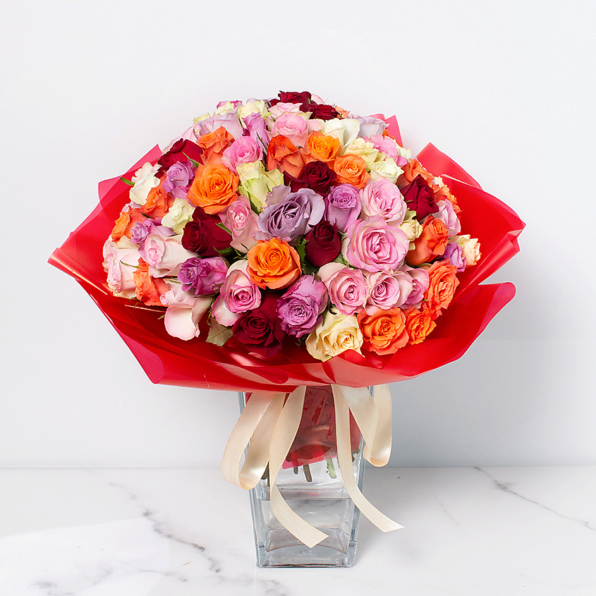 ЛЭТУАЛЬ FLOWERS Flowers Букет из разноцветных роз Кения 71 шт. (35 см) – фото 3