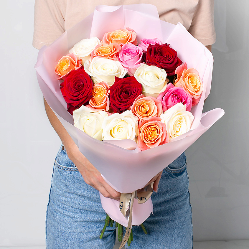 ЛЭТУАЛЬ FLOWERS Букет из разноцветных роз 21 шт.(40 см) – фото 3