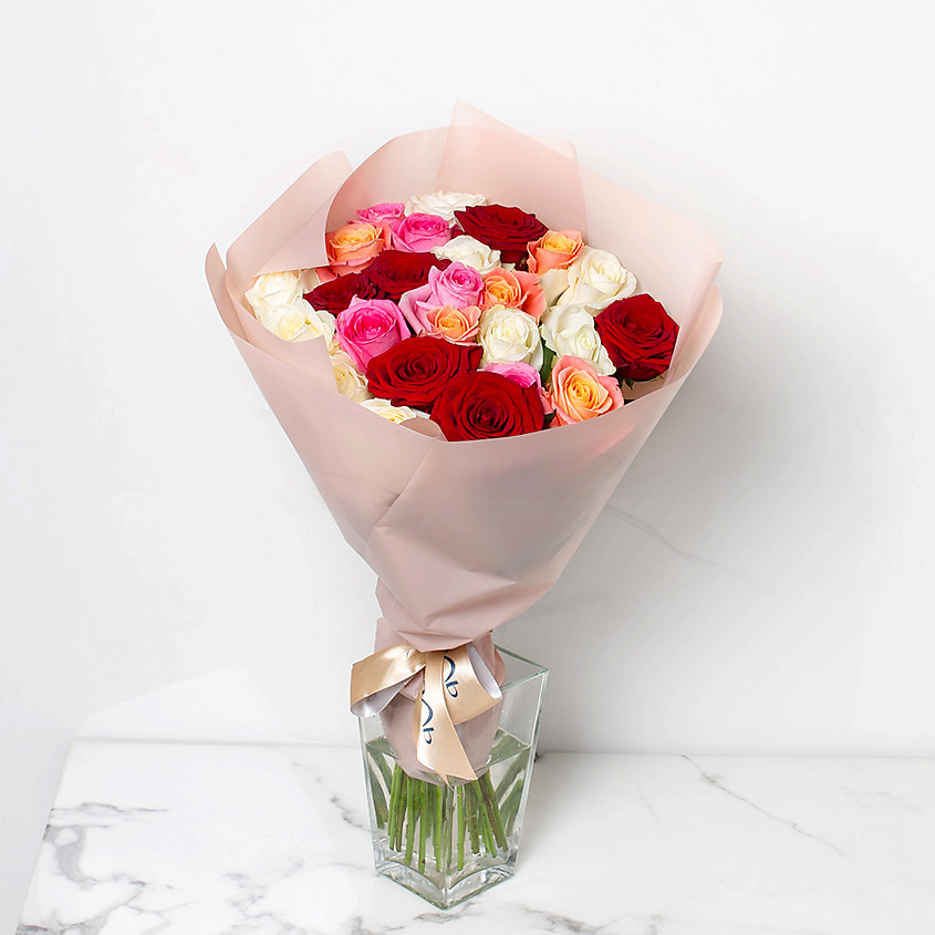 ЛЭТУАЛЬ FLOWERS Букет из разноцветных роз 25 шт. (40 см) – фото 3