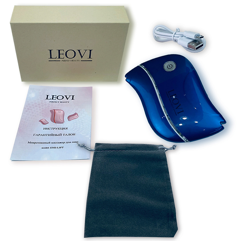 LEOVI Микротоковый массажер для лица и шеи EMS-LIFT, rf лифтинг, против морщин, Синий – фото 6
