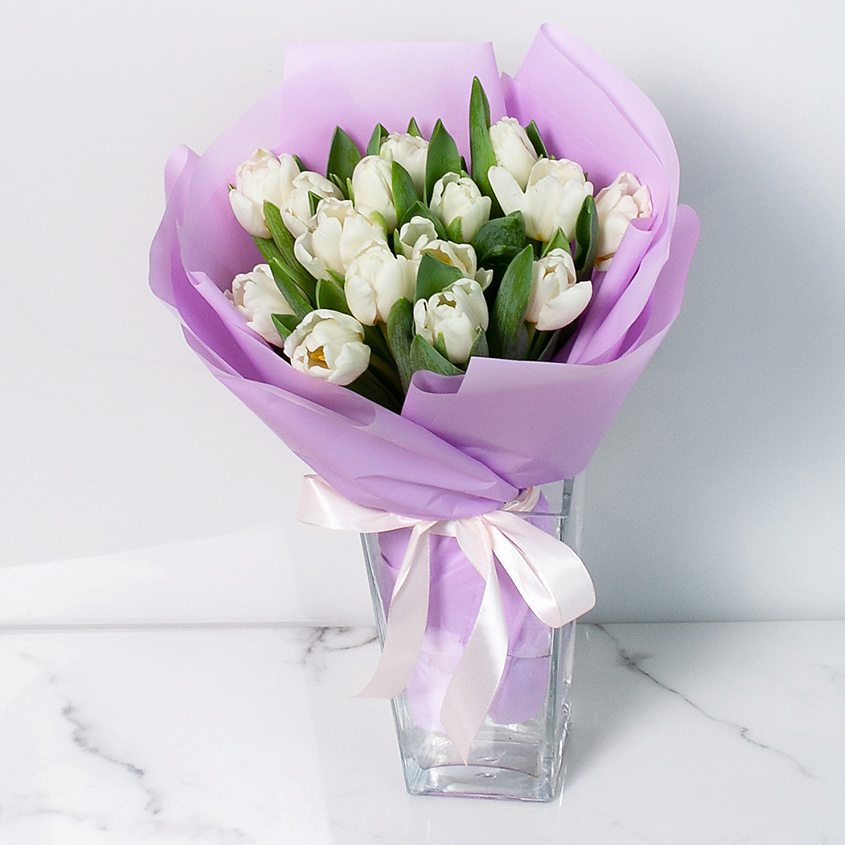 ЛЭТУАЛЬ FLOWERS Букет из белых тюльпанов 15 шт. – фото 4