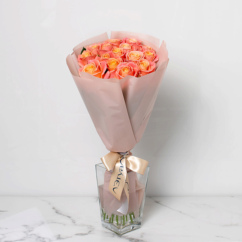 ЛЭТУАЛЬ FLOWERS Букет из персиковых роз 15 шт. (40 см) – фото 5