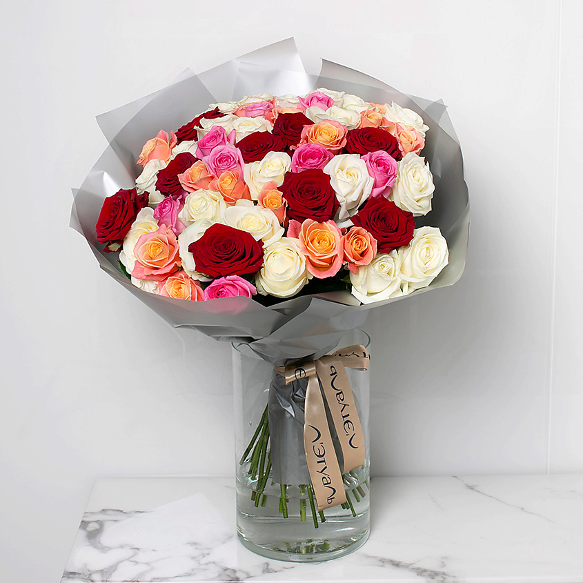 ЛЭТУАЛЬ FLOWERS Букет из разноцветных роз 41 шт.(40 см) – фото 5