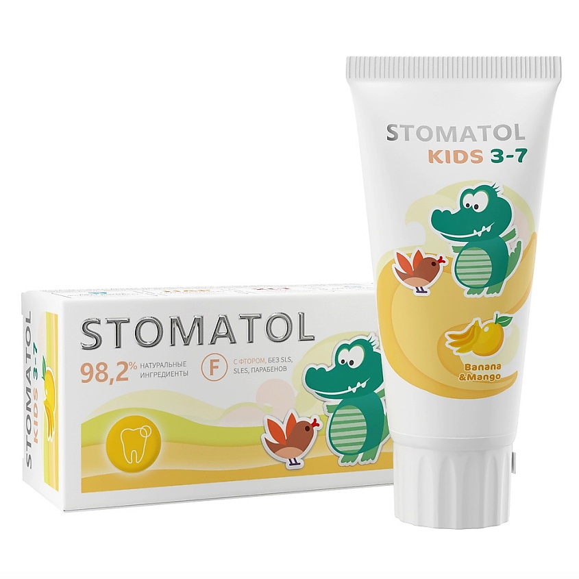STOMATOL KIDS Зубная паста детская c 3 лет со вкусом Банан и манго защита от кариеса – фото 2