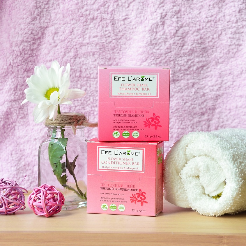 EFE L`AROME Твёрдый бальзам-кондиционер активное увлажнение, питание и защита волос Цветочный шейк – фото 2