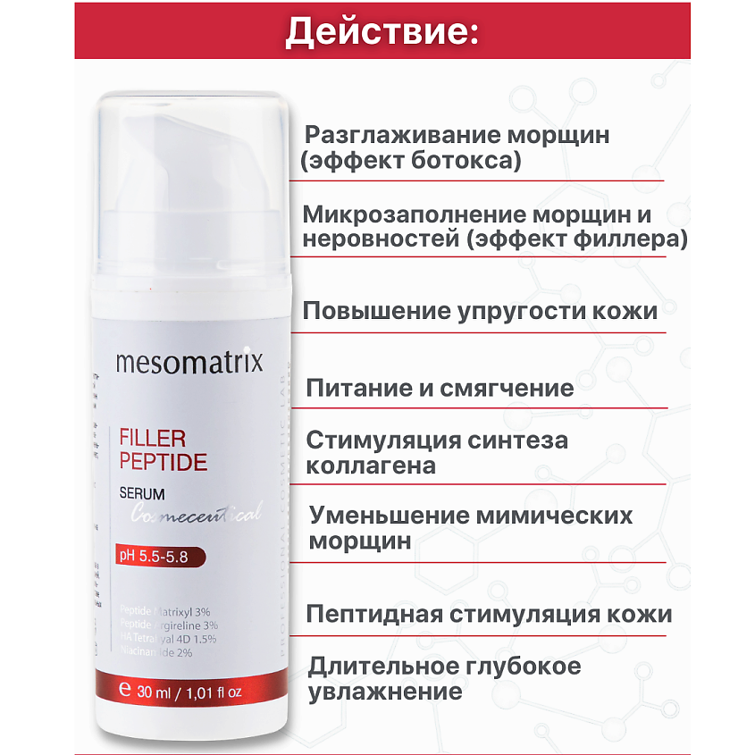 MESOMATRIX Антивозрастная сыворотка для лица с пептидами увлажняющая FILLER PEPTIDE – фото 5