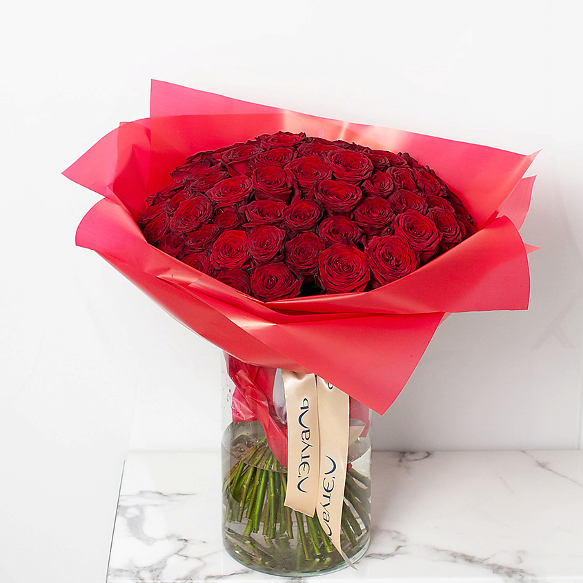 ЛЭТУАЛЬ FLOWERS Букет из бордовых роз 51 шт. (40 см) – фото 3