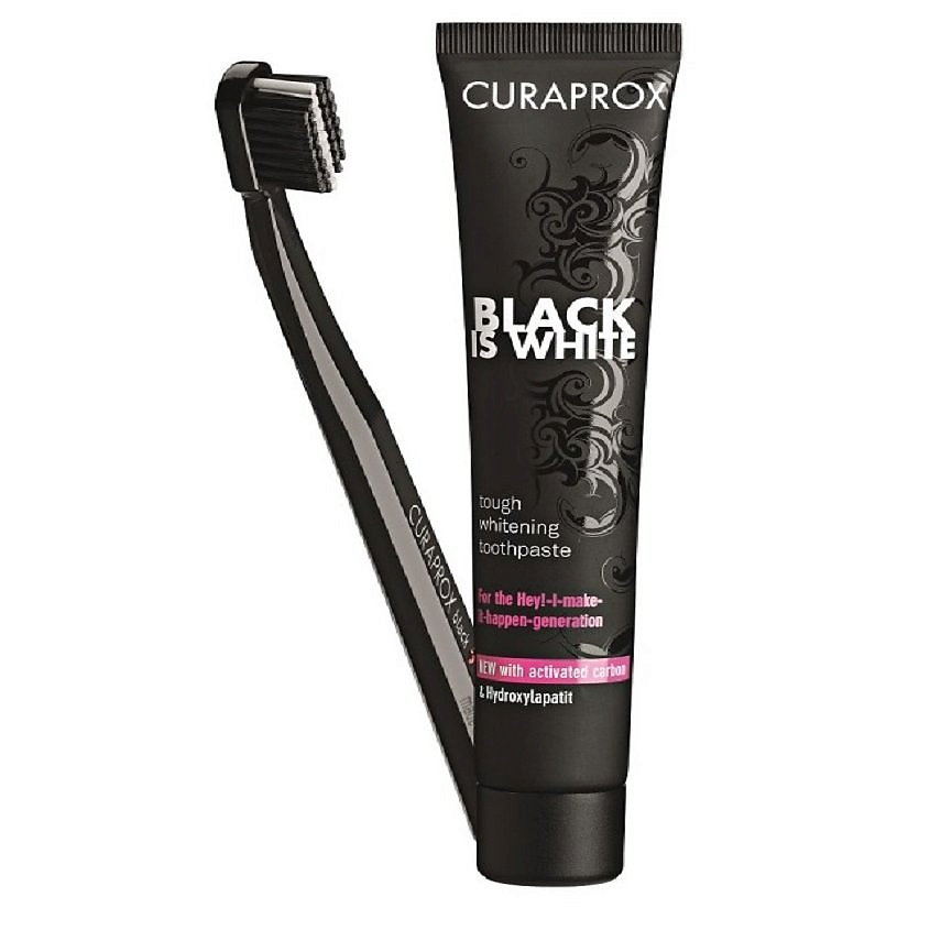 CURAPROX Зубная паста Black Is White + зубная щетка  Ultra Soft  черная – фото 1