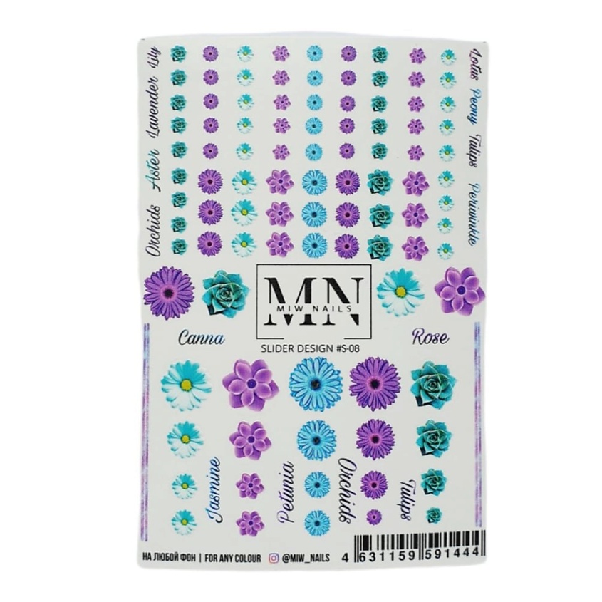 MIW NAILS Наклейки для ногтей(самоклеющиеся слайдеры) Цветы – фото 2