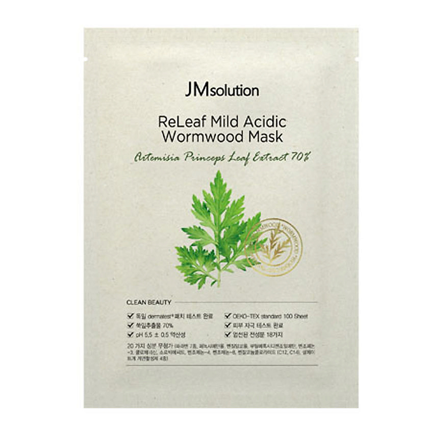JM SOLUTION Маска для лица с экстрактом полыни Releaf Mild Acidic Wormwood Mask – фото 1