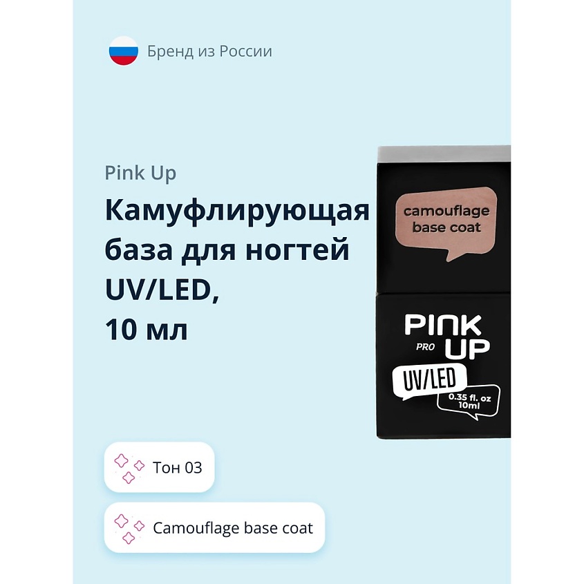 PINK UP Камуфлирующая база для ногтей UV/LED PRO, тон 03 10 мл – фото 1
