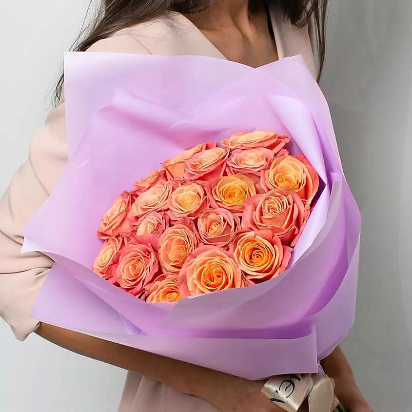 ЛЭТУАЛЬ FLOWERS Букет из персиковых роз 19 шт. (40 см) – фото 1