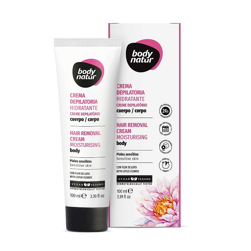 BODY NATUR Крем для депиляции увлажняющий для тела для чувствительной кожи с экстрактом цветка лотоса Hair Removal Cream Mousturising Body – фото 2