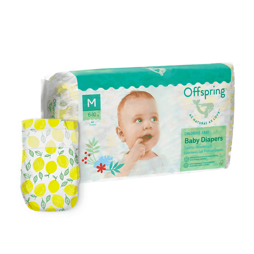 OFFSPRING Подгузники, M 6-10 кг Лимоны – фото 1