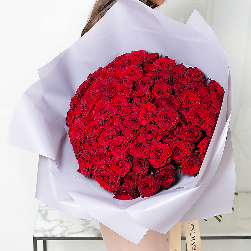 ЛЭТУАЛЬ FLOWERS Букет из бордовых роз 75 шт. (40 см) – фото 1