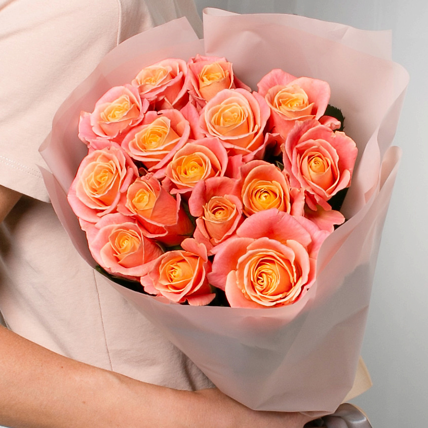 ЛЭТУАЛЬ FLOWERS Букет из персиковых роз 15 шт. (40 см) – фото 1
