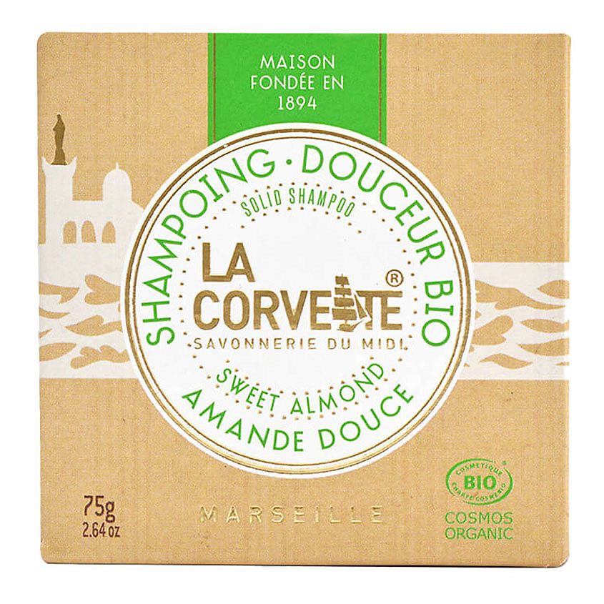 LA CORVETTE Твердый шампунь органический Сладкий миндаль Marseille Sweet Almond Solid Shampoo – фото 1