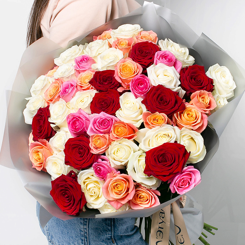 ЛЭТУАЛЬ FLOWERS Букет из разноцветных роз 41 шт.(40 см) – фото 1
