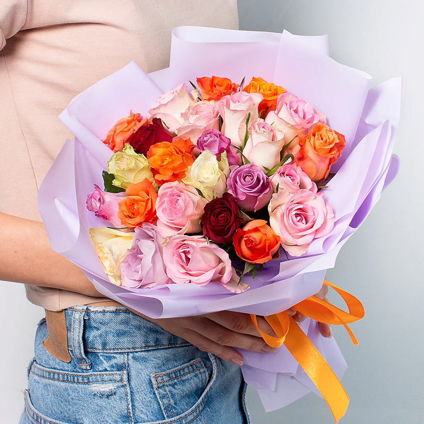 ЛЭТУАЛЬ FLOWERS Букет из разноцветных роз Кения 35 шт. ( 35 см) – фото 1