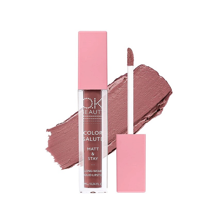OK BEAUTY Матовая стойкая жидкая губная помада COLOR SALUTE MATT & STAY, Amber 7 мл – фото 1