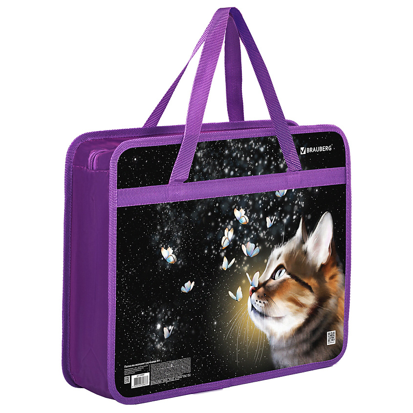 BRAUBERG Папка на молнии с ручками, 1 отделение, Dream cat – фото 1