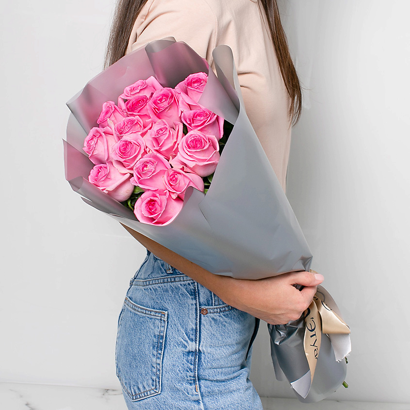 ЛЭТУАЛЬ FLOWERS Букет из розовых роз 15 шт. (40 см) – фото 1