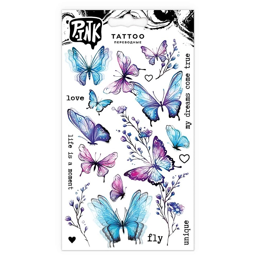 P.INK Наклейки-тату переводные Голубые бабочки – фото 2