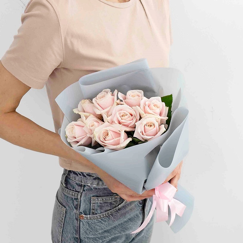 ЛЭТУАЛЬ FLOWERS Букет из нежных роз 9 шт. (40 см) – фото 1