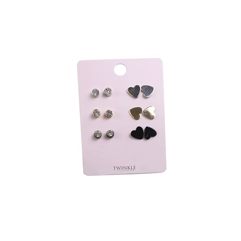TWINKLE Серьги Modern Hearts+Crystal 6 пар – фото 2