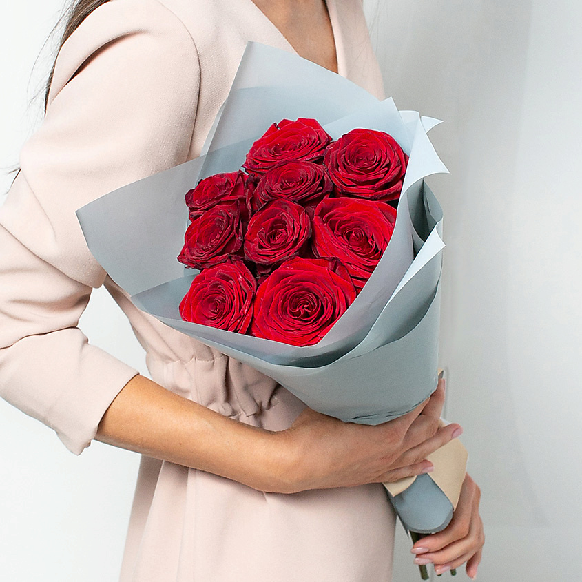 ЛЭТУАЛЬ FLOWERS Букет из бордовых роз 9 шт. – фото 1