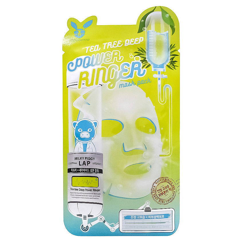 ELIZAVECCA Маска для лица успокаивающая тканевая с чайным деревом Power Ringer Mask Pack Tea Tree Deep – фото 2