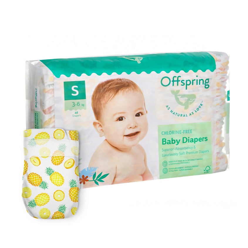OFFSPRING Подгузники, S 3-7 кг Ананасы – фото 1