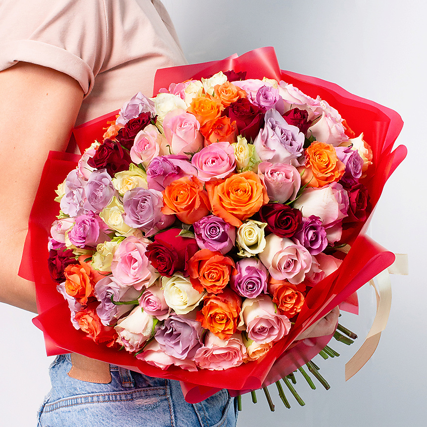 ЛЭТУАЛЬ FLOWERS Flowers Букет из разноцветных роз Кения 71 шт. (35 см) – фото 1