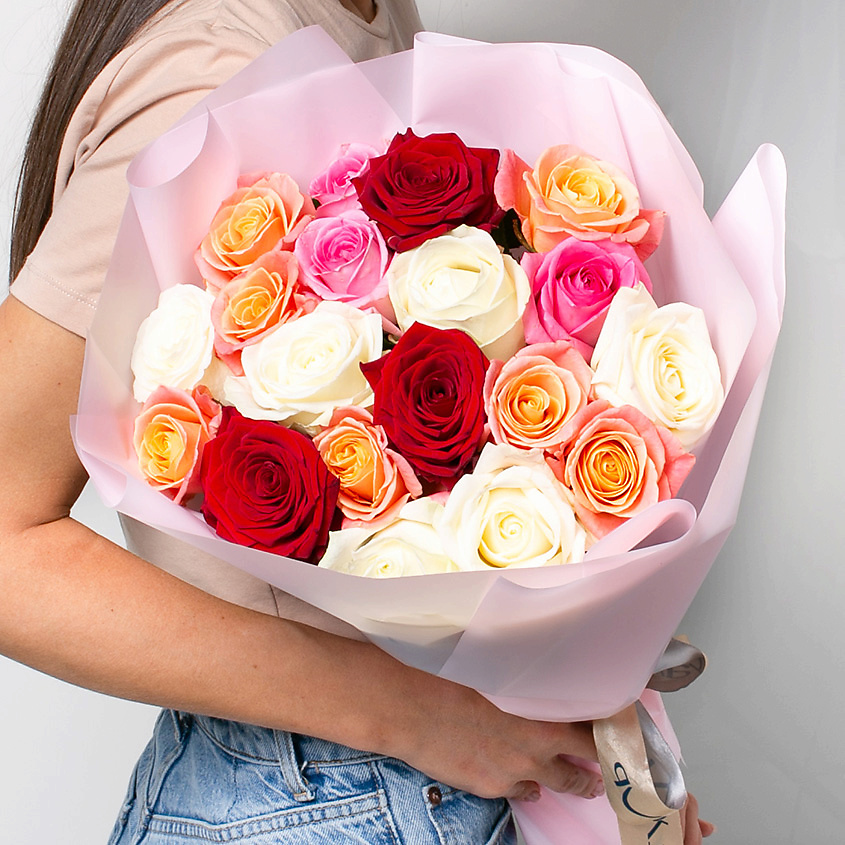 ЛЭТУАЛЬ FLOWERS Букет из разноцветных роз 21 шт.(40 см) – фото 1