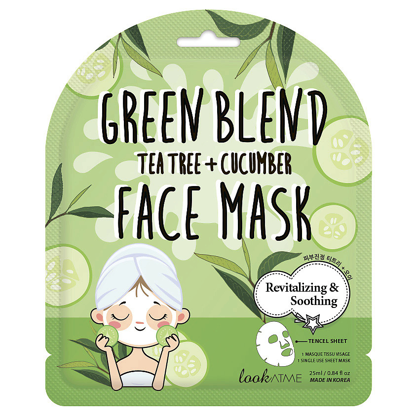 LOOK AT ME Маска для лица тканевая с экстрактом зеленого чая и огурца Green Blend Face Mask – фото 2