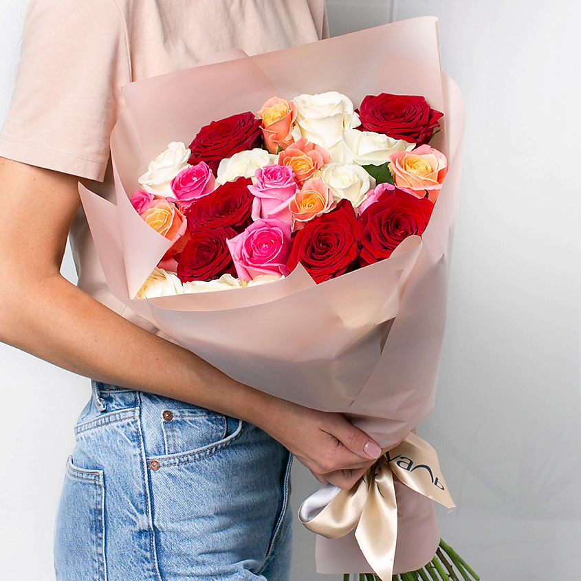 ЛЭТУАЛЬ FLOWERS Букет из разноцветных роз 25 шт. (40 см) – фото 1